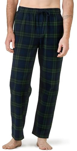 LAPASA Pantaloni Pigiama Micropile e 100% Flanella di Cotone Uomo M39/M128 - Abbigliamento da Notte Pantaloni Tuta Lunghi Casa Relax Elasticizzati Scozzesi Quadri XS Verde