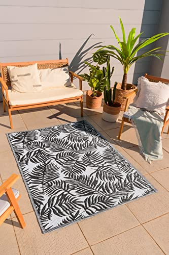 Tapis Extérieur - Motif Feuille de Palmier - léger et transportable - (111 Noir, 120x160)