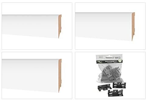 HEXIM Plinthes 70/85/100mm - MDF Plinthe blanche pour carrelage, stratifié, vinyle & moquette (16 x 100mm / 24 mc - MS10016) - Plinthes bois modernes