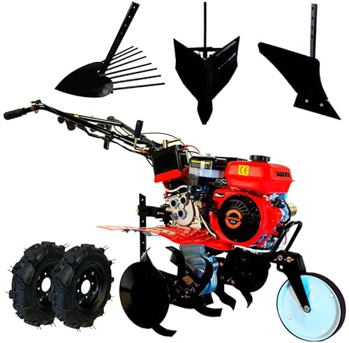 SAKAWA Motocultor A. Eléctrico 3V Ruedas + Arrancapatatas + Asurcador + Vertedera