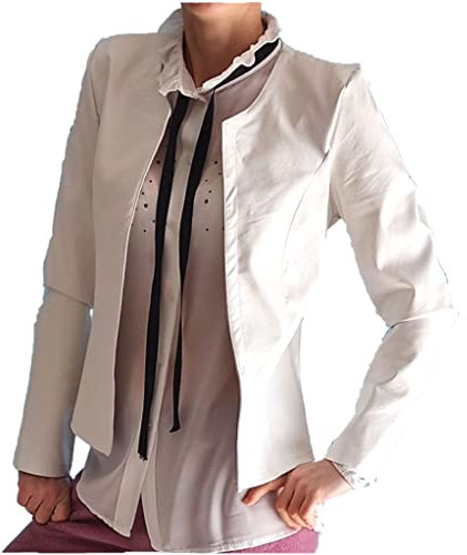 Fantasy Giacca Finta Pelle Aperta Scollo Tondo Aderente Avvitata Leggera Cardigan Coprispalle Donna Ragazza (S 40 IT Donna, Bianco)