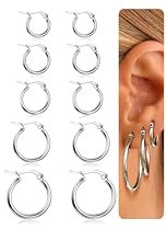 Adramata 5Parr Creolen Silber/Gold Damen Klein Ohrringe Chirurgenstahl Hypoallergen Leicht Ohrringe Set Klein Creolen Ohrringe für Damen 10/12/15/20/25 mm