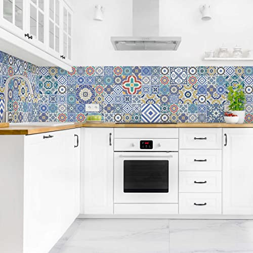 Bilderwelten Küchenrückwand Folie Glänzend 60x150 cm Portugiesische Fliesen Spritzschutz Fliesenspiegel Küche-Rückwand Motiv Klebefolie