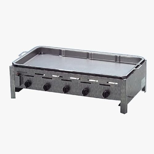 Profi Gasgrill 5-flammig 18,4 KW mit Emaille-Pfanne | Gastrogrill | Gasbräter | Gastrobräter | Piezo-Zünder | 5 Gasbrenner Gasregler stufenlos regelbar | Edelstahl | Gasschlauch & Druckminderer