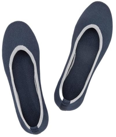 Women's Ballet Flats Slip On Knit Dress Shoes Pumps Shoes Round Toe 5 Navy