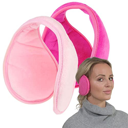 Basic Sense Extra Wide Fleece Ear Muffs for Women & Men, Warm Winter Ear Warmers, Fuchsia-Baby Pink