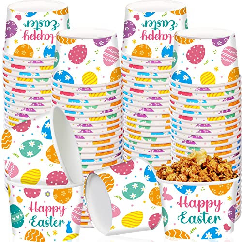 gisgfim 50Pcs Easter Paper Bowls, 9 8 oz Disposable Ice Cream Soup Bowls Paper for Hot or Cold Food, Easter Snack Dessert Treat Bowls and Cups Household Party Supplies