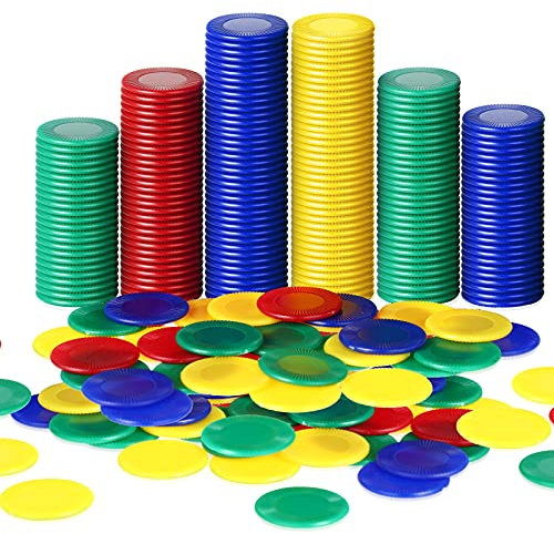 Harrycle* 400 Stück Pokerchips Plastik Pfandmarken Essensmarken Wertmarken Chips Bingo Chips Casino Poker Chip Set Party Spielbelohnung 4 Farben Blanko Zählchips für Mathematik Kinder Lehrer Belohnung