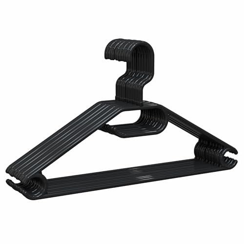 PORTENTUM Confezione da 10 Grucce in plastica riciclata al 100% per tutti i tipi di vestiti - Gancio girevole a 360º - Salvaspazio - Porta accessori - Ganci per abiti e gonne - Nero - Made in Spain