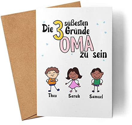 Kiddle-Design Oma Karte Geburtstag Personalisiert für Oma Enkel Enkelin Baby Geschenk Kinder Oma Geschenk Muttertag Geburtstsagskarte 3 Kinder
