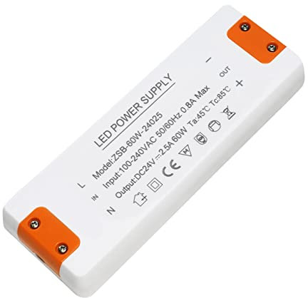 LED Trafo 24V 60W, LED Treiber Netzteil 24v 2.5A, LEd Transformator 230V 24V 60W, trafo 230v auf 24v, für G4 GU5.3 MR11 MR16 LEd Strips, Nicht Dimmbar, Kein Rauschen, Kein LED-Flimmern