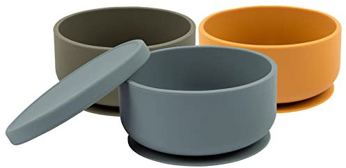 Tiny Dining Baby Bowl with Suction Cup and Lid Set - Multicolour - 3pc - Non-Slip Silicone Toddler Weaning Bowl Feeding Set for Baby, Toddler, Kids