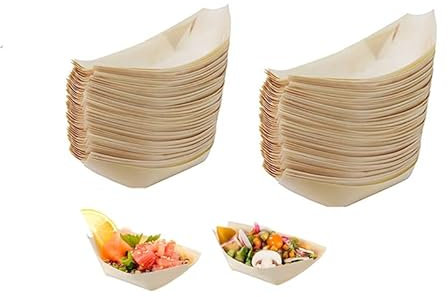 JOSON 100 pieces bamboo wooden boat, disposable bamboo sushi boat 5 inch wooden board cutlery food boat, biodegradable environmental food container party board (100 pieces)
