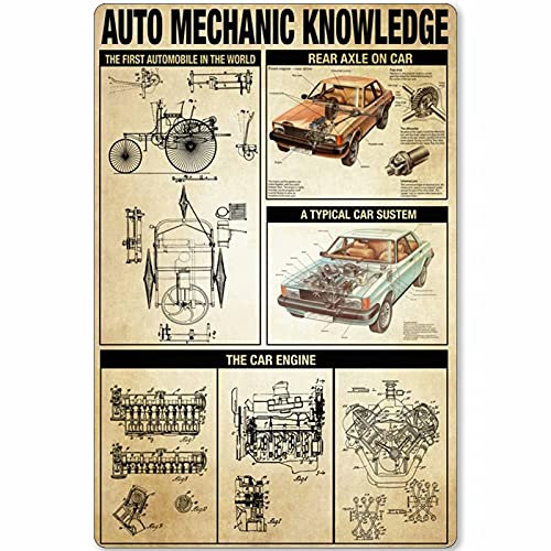Mechanic Metal Tin Sign Auto Mechanic Knowledge Poster The Car Engine Unplaning Infographics Car Shop Garage Club Home Kitchen Wall Decoration Plaque 8x12 Inches