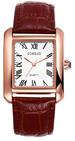 Avaner Montre Montre analogique Vintage à Quartz/Bracelet en Cuir/Montre Rectangle pour Couple/Or Rose