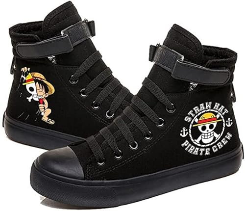 Japan Anime Gedruckt High-Top Leinwand Schuhe Turnschuhe Gemütliche Turnschuhe für Mädchen Femme Jungen Mädchen Männer Hip Hop Streetwear (Black,39)