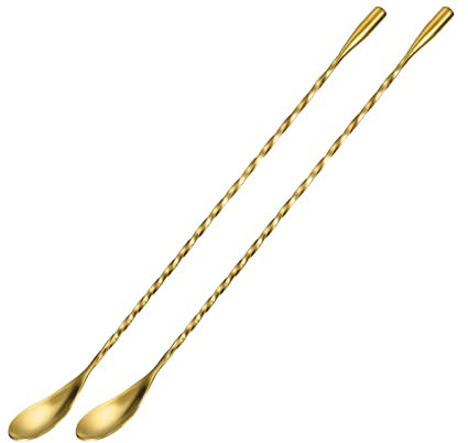 sourcing map 2Stk Barlöffel Cocktail Mischlöffel 12 Edelstahl Lang Griff Löffel Spiralgriff Getränk Mischlöffel für Mischglas oder Mixbecher Gold