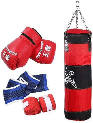 Boxsandsack, 12Kg Schwerer Boxsandsack Boxtrainingssack Fitness Sandsack Übungen Workout Power-Bag Boxsack Set mit Boxhandschuhen Wraps Kette Für Kinder Boxtraining MMA Taekwondo Karate Kickboxen