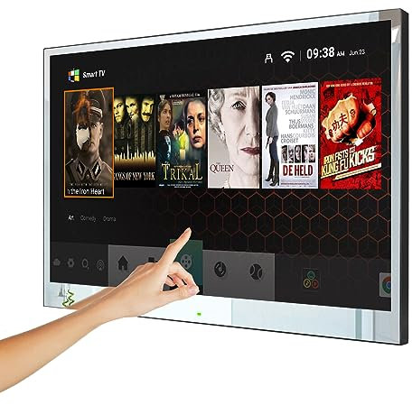 Soulaca Téléviseur Intelligent 4K UHD 32 Pouces pour Salle de Bain, écran Tactile Miroir, Tuner DVB-T/T2/C/S/S2, étanche IP65, WiFi, Bluetooth, système Android 11.0, modèle 2024