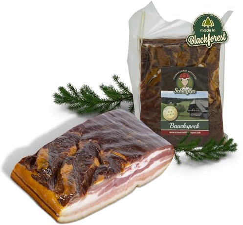 Schwarzwald Metzgerei – Schwarzwälder Bauchspeck am Stück mit herzhaft rauchigem Aroma – 2 x 500g Speck vom Bauch für Salate, Rührei, grüne Bohnen, Carbonara u.v.m.