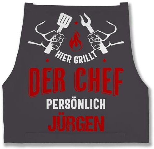 Schürze - Grillschürze Herren Männer - Hier grillt der Chef persönlich mit Namen - Grillzubehör Chef Vatertag Geschenkidee Papa - 85x69 - Anthrazit - geschenke grillen personalisierte