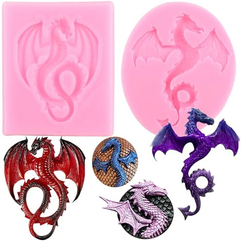 RFGHAC Lot de 2 moules en silicone en forme de dragon volant pour décoration de gâteaux, cupcakes, bonbons, pâte à sucre
