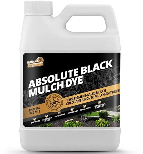 Absolute Black Mulchfarbe – behandelt bis zu 2.500 m². Flüssige Mulchfarbe schwarz, Premium-Mulchfarbkonzentrat, idealer schwarzer Mulch für Landschaftsbau, erneuert verblassten Mulch, 100 % schwarzes