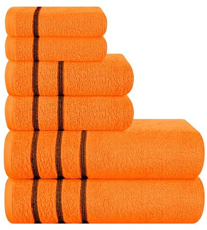 MyOwn Ultra Soft 6er-Pack Baumwoll-Handtuch-Set, enthält 2 übergroße Badetücher 70 x 140 cm, 2 Handtücher 40 x 60 cm und 2 Waschbetten 30 x 30 cm, Orange