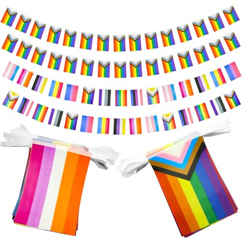 2 Pezzi Rainbow Banner Arcobaleno Bandiera Pride, Decorazioni Bandiera LGBT Pride da 32,8 piedi, Bandiere LGBT Bandiera Arcobaleno Decorazioni Colorate Bandiera Gay Pride (60 Bandiere)