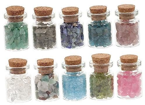 FRCOLOR 10 Kristalls Tein Wunsch Flasche Dekoration Für Zu Hause Edelstein-wunschflasche Mini-wunschflasche Meditationskristall Kristallchip-flaschen Kork Kind Naturstein Treibende Flasche