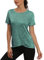 Jlowesun Yoga Shirt Damen Locker Kurzarm, Leichtes Atmungsaktiv Funktions Sportshirt Damen Tanktop,Rundhals Sport Top Damen Passend für Fitness Laufshirt Yoga M