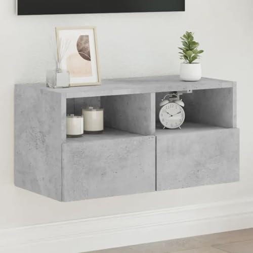 Natulvd Wall Cabinet, Wall Mounted TV Unit, Kitchen Bedroom Floating Cabinet with Pull-Down Door & Open Cubes, Under TV Shelf for Living Room (Grey)