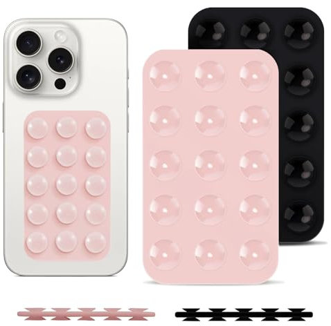 2 Stück Beidseitig Handy Saugnapf Halterung, Vielseitig Handy Saugnapf, Selbst-Klebend Saugnapf Handyhülle, Handsfree Handyhülle Saugnapf Anwendbar auf iPhone und Android (Rosa+Schwarz)