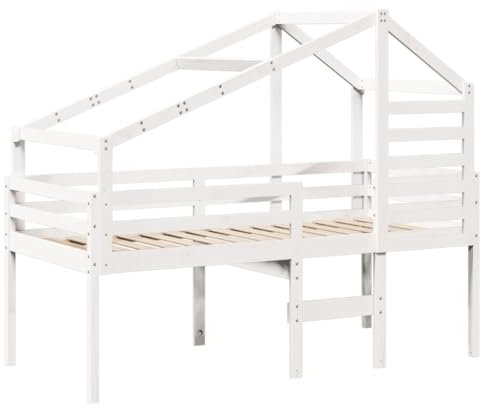 vidaXL Hochbett mit Dach Weiß 75x190 cm Massivholz Kiefer