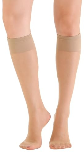 Paralinda 6 Pairs Women's Sheer Knee High Stockings with Comfort Top (Nude,One Size)