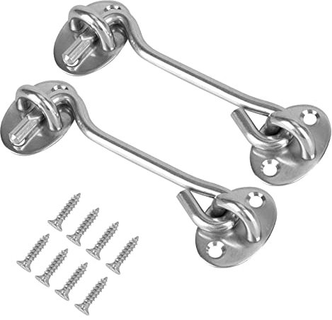2 Stück Sturmhaken mit öSe Sturmhaken Edelstahl Kabinenhaken Türhaken Tür Riegel Fenster Fang Kabine Tür Sperren Fensterhaken für Tor, Garage, Zaun, Fenster oder Schuppen (10 cm/4 Zoll)