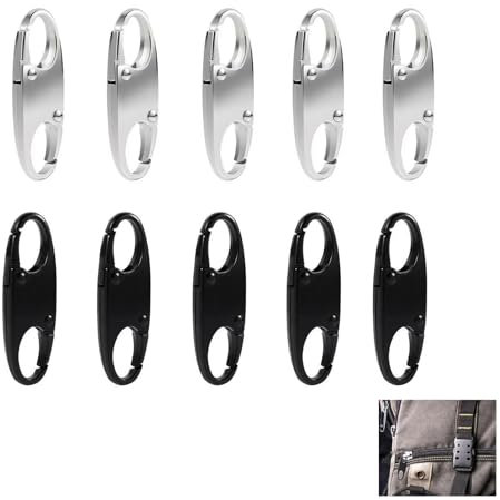 Cremalleras, 10 unidades, antirrobo, mochila con cremallera, Clip de Seguridad para Mochilas y Equipaje, Cierre Seguro para Bolsos, Mochilas, Maletas, y Más (Negro, Plata)