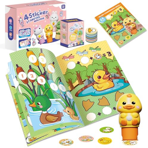 Fozcmisw Aufkleberstempel, 24-Seitiger Aktivitätenblock, 800 Sticker, Kinder Fidget Bastelspielzeug, Reisespielzeug für Kleinkinder ab 3 4 5 6 Jahren-Einhornpaket (800PCS-Entenpaket)