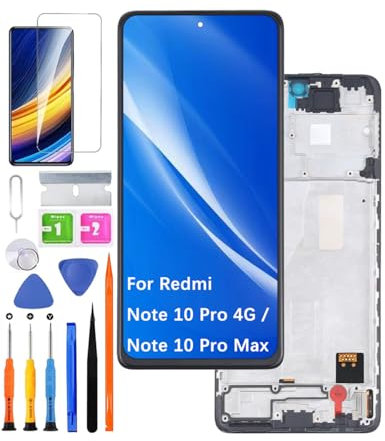 HLYGZX TFT Screen Replacement for Xiaomi Redmi Note 10 Pro 4G LCD Display,for Xiaomi Redmi Note 10 Pro Max Display Touch Screen Digitizer Assembly Repair Parts with Kit(Black with Frame