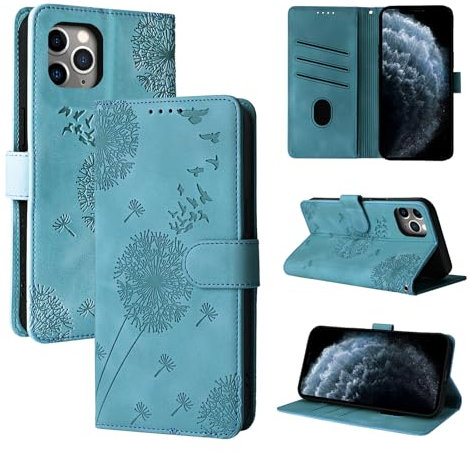 Rostsant Handyhülle für iPhone 11 Pro Löwenzahn PU Leder iPhone 11 Pro Flip Case Brieftasche Tasche Hülle Magnetisch Handyhülle für iPhone 11 Pro Blau