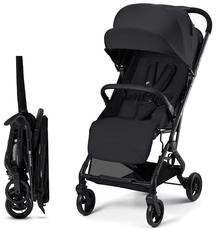 Kinderkraft INDY 3 Lightweight Compact Pushchair from Birth to 15kg, 7.3kg, one-Hand Click & FOLD, Compact fold 33×57.3×61.5 cm, 84cm seat, 5-Point Harness, Black