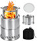 Hornillo grande Hobo para acampar al aire libre de acero inoxidable, estufa de madera plegable de acero inoxidable, horno de camping para camping, mochilero, bushcraft 20 x 31 cm, con parrilla y bolsa