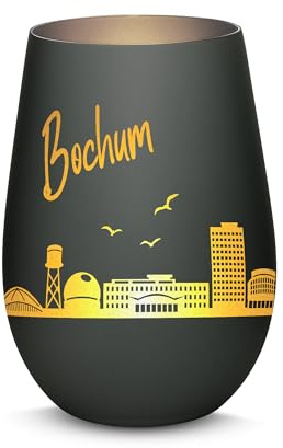 Gravur-Max Windlicht mit 360° Gravur Skyline Bochum Deko Glaslicht als tolles Geschenk mit Einer hochwertigen Lasergravur zu jedem Anlass in der Farbe Schwarz/Silber