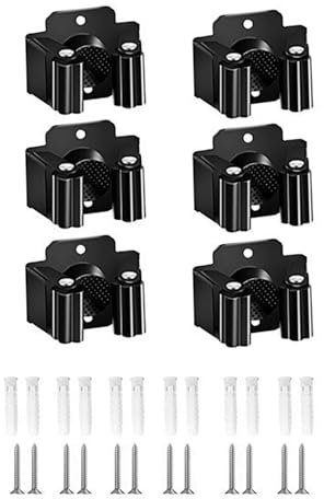 YTgilo 6PCS Broom Holder Wall Mount Stainless Steel Mop Wall Mount Bracket Fixed Hook Storage Mop Clip Garden Tool Holder Wall Mount for Kitchen Bathroom Garage Storage Black