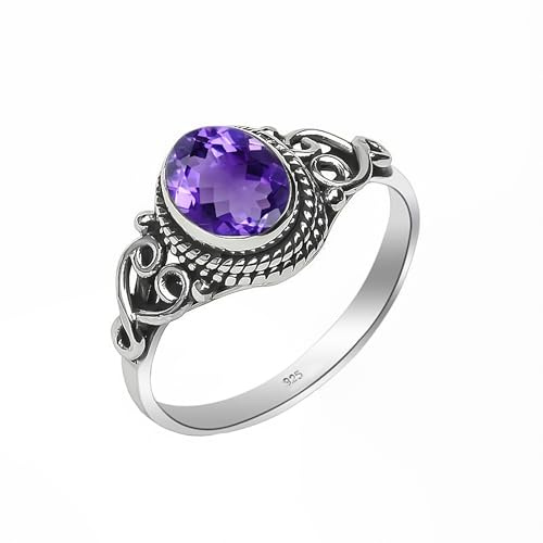 925 Sterling Silber Ring, 100% Natürlicher Edelstein Ring für Damen-Herren Vintage Statement Ring - Oval 6x8 mm handgemachter Ring Hochzeit, Verlobungsring NH-25-P