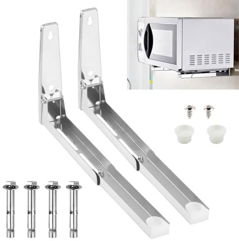 FOROREH 2pcs Support Mural Micro Onde en Acier Inoxydable, Support de Montage Mural pour Four à Micro-ondes, Charge Maximale 50 kg, Support Mural Étagère Pliable et Télescopique pour Micro Ondes