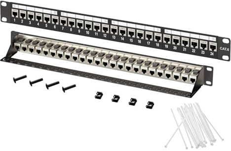 Panneau De Brassage Modulaire Cat6a 24 Ports Pour Rack 1u, Port De Câble Réseau Blindé Pro Rj45, Délai Nul, Stable, Compatible Avec Les Câbles D'installation Réseau Lan Cat5, Cat6 (Droite)