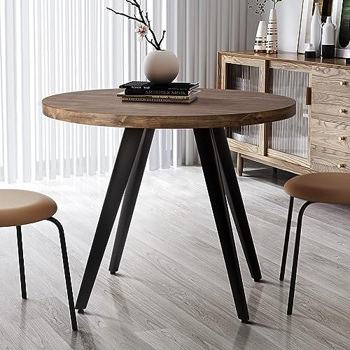 Runder Esstisch, Kleiner Esstisch für 2, 80 Zentimeter Runder Tisch, Mid-Century Modern Küchentisch mit Dicker Holzmaserung Tischplatte für Oder Kleinen Raum, Esszimmer, Küche, Rostbraun