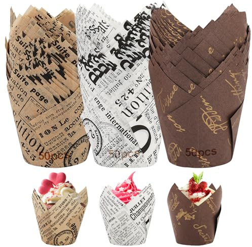150 Pcs Muffins Papierförmchen, Muffinform Papier, Muffin Förmchen, Tulpen Backförmchen Muffinförmchen Papier, Cupcake Backbecher Cupcake Förmchen, Tulpen Cupcake Formen Papiers für Party Hochzeit