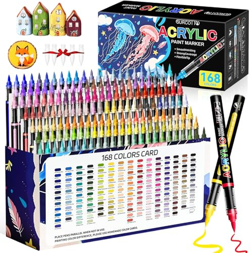 Surcotto Acrylic Paint Pens, 168 Colors Soft Brush Tip Paint Markers, Direct Liquid Acrylic Pens, Paint Markers for Rocks, Wood, Glass, Fabric & Paper, Shoes, Mugs Art Crafts Supplies Gift